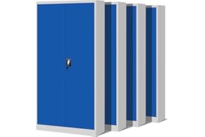 ‎JAN NOWAK Jan Nowak 4er Set Aktenschrank C001H Büroschrank Metallschrank Stahlschrank Werkzeugschrank Stahlblech Pulverbeschichtet Flügeltürschrank Abschließbar 195 cm x 90 cm x 40 cm (grau/blau)