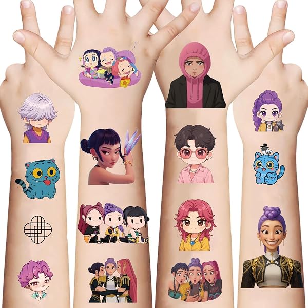 Un set di 9 fogli, 100 pezzi Demon Hunters Tatuaggi Temporanei Kpop per Bambini – Adesivi, Tatuaggi Impermeabili per Compleanno e Feste a Tema, Regali e Decorazioni Compleanno Divertenti - 1