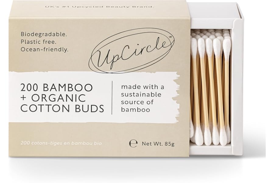 UpCircle Bamboo Cotton Buds - 200 Pieces - Biodegradable, Sustainable, Plastic-Free, Fully Recyclable Ear Buds - A Staple For Any Bathroom