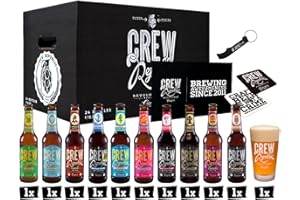 ‎CREW REPUBLIC CREW REPUBLIC Craft Bier Mix Geschenkset (10x 0,33l) | 10 Sorten mit Bierglas, Tasting Flyer & Flaschenöffner-Schlüsselanhänger | Gebraut in Bayern | Inkl. 0,80€ Pfand