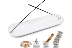 LIVBTS Portaincenso 5 in 1, porta incenso Palo Santo, porta salvia, in ferro, realizzato a mano, 30,5 cm, per meditazione, yoga, spa, pratico portacenere (bianco)