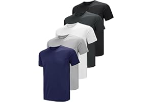 Teesmen Mens Plain T-Shirts 5 Pack Short Sleeve Crew Neck Sport Tees Cotton Workwear Boys Undershirts Gym Running Workout Tshirts for Men