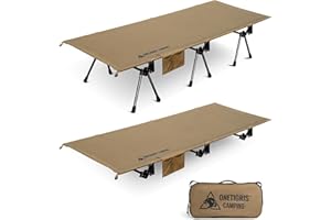 OneTigris SUPRANUBIS Lit de camp pliable 190 x 70 cm, portable, léger, lit de camping, jusqu'à 150 kg, pour tente, extérieur, voyage, jardin, bureau (coyote marron)