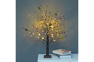 BELUAPI Berries LED Lighted Tabletop Tree Light,22in Battery Operated Decorative Tree Lights, Plastic Fruit Bonsai Tree Light Decorative Night Light,Christmas Holiday Party Wedding Glow Lamp