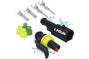 Kalitec KALI-1001 AMP Superseal Set Conector de 1 polo I para automoción 1,50 mm² I impermeable IP67 I resistente al aceite conector rápido de poliamida reforzada con fibra de vidrio para coche, moto