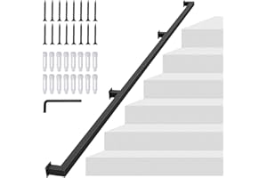 NARRA 7FT/210CM Square Tube Handrail,Wall Mount Staircase Handrail Modern Pipe Stair Industrial Stair Rail for Indoor Outdoor Steps,440lbs Load,Carbon Steel Non-Slip Grab Handle for Loft Porch 3 Section