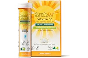 Sunvit-D3 Dissolvable Effervescent Lemon Calcium Fizzy Tablets 600mg, with Vitamin D3 400IU Daily Support for Strong Bones & Immune Health, Effervescent Calcium and Vitamin D Tablets 14 X 4 Tubes