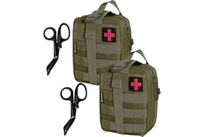 Krisvie 2PCS Pochette EMT Médecine Tactique Sac étanche Molle de Premiers Secours, Trousse Kit de Premiers Soins Militaires pour Randonnée Camping Airsoft avec Un Ciseaux médical,pour Les Premiers Soins à l'extérieur,au Camping, à la Pêche,à l'armée,à la Randonnée,sur Le Terrain