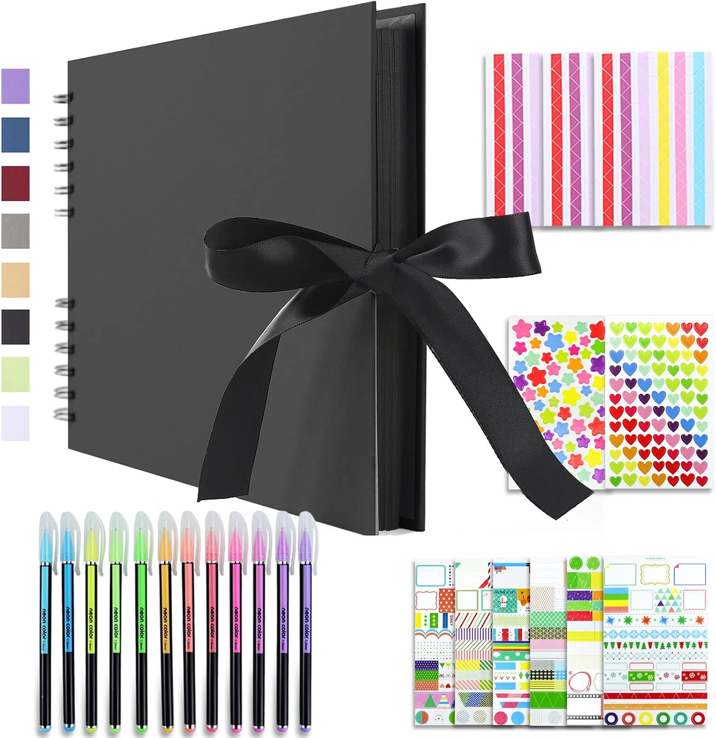 Vienrose Álbum de Fotos Scrapbook 10x15 cm Álbum de Recortes para Pegar y Escribir 80 Negra Páginas Espiral DIY Regalos de Boda Aniversario Bebé Cumpleanos Familiares Navidad, 28,5x21cm, Negro