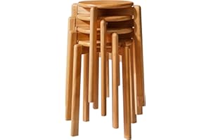 YMYNY Juego de 4 Taburetes Redondos de Madera, Taburetes de Bar Silla, Apilable de Madera Antideslizante, Taburete Pequeño, para Cocina, Oficina, salón, 27×27×45CM Color Natural HBD026N-4