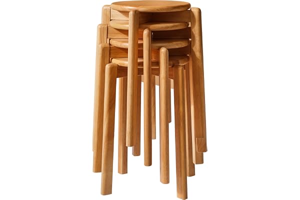 YMYNY Set med 4 Runda Höljestolar i Trä, Barhöljestol, Stapelbar Höljestol, Höljestol med Böjda Ben i Trä, för Vardagsrum, Matsal, Kök, 27×27×45CM Naturlig Färg HBD026N-4