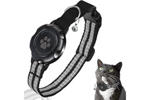 JIARUI AirTag Katzenhalsband, Integriertes Kätzchenhalsband mit 100% Wasserdichtem AirTag Halter, Schalldichtes, Reflektierendes GPS Katzen Halsband mit Apple Air Tag Hülle für Kätzchen, Welpen (Schwarz, XS)
