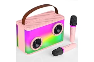 BONAOK Karaoke con Cassa e Due Microfoni, Macchina per Karaoke Bluetooth,Caraoke Bluetooth per Bambini Adulti, Portatile Microfono Ricaricabile Karaoke,Supporta BT/TF/USB/AUX(Rosa)