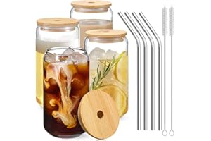 CSPone Vasos con Tapa y Pajita Tazas de Cerveza Café Cóctel Tarros de Cristal Mason Jar Juego de 4er 500ml