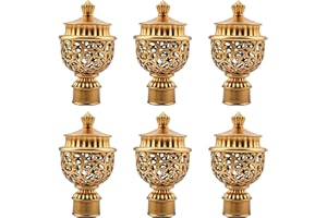 UFURMATE Curtain Finials, 6Pcs Gold Plastic Curtain Rod Caps Retro Window Rod Decorations Drapery Pole Decorative Ends, Fits Dia. 28mm Rods for Home Window Decor (Hollow Lantern)