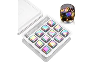 NSAWTASCHE 12 Stück 2.5cm farbige Edelstahl Eiswürfel - Wiederverwendbare Whisky-Steine, sicher & geruchlos, glatt & leicht zu reinigen, rostfrei für Whisky/Cocktails/Getränke aller Art, ideal für Partys & Bars