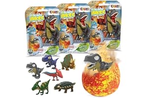 INKEE Surprise DINO | 3er Pack Badebomben Kinder mit Überraschung, 3x Ei-Form Badebomben mit dinosaurier spielzeug & Pfirsich-Eistee Aroma, Badekugeln mit Badewannenspielzeug