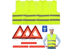 BUERPINKING Triangulos Coche Homologados,3 Piezas Chaleco Reflectante Homologado,3 Piezas Plegable Triángulo de Advertencia Dispositivo de Solución de Problemas,Chaleco Reflectante para Coches y Vehículos