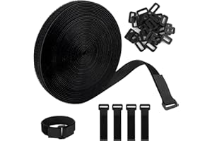 ELEPRUC Fascette Riutilizzabili in Nylon, 10 m x 2 cm in Velcro con 30 Fibbie, Fascette Fermacavi Riutilizzabili, Fascette Velcro, Fascette per Cavi per la Gestione dei Cavi in Casa, Ufficio, Nero