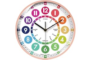 JEANNY 12” Colorful Wall Clock, Quiet Early Learning Wall Clocks, Learn The Time Children's Clocks, Early Development And Activity, For Classroom, Bedroom, Home-schooling, Learning Clock For Kids