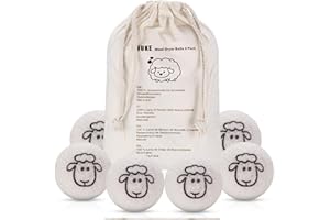 WUKEMAOYI 6 Pcs Wool Tumble Dryer Balls for Laundry UK, Wool Dryer Balls for Laundry Fabric Softener & Save Energy & Reduce Wrinkles, New Zealand Sheep Wool Drying Balls for Tumble Dryer, with Storage Bag