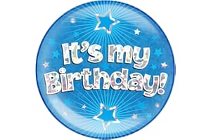 OAKTREE 6" Jumbo Badge It's My Birthday Blue Holographic Cracked Ice