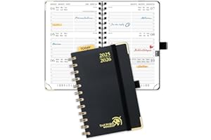 POPRUN Agenda De poche 2025 2026 A6 Semainier 16 x 10,5 cm D'Août 2025 à Déc 2026, Petit Planner Scolaire 17 Mois avec Couverture Rigide Spirale, Avec règle signet, Papier 80g/m², Noir