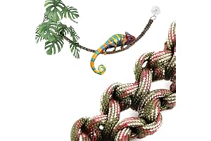 Abizoo Reptilien Zubehör Pflanzen, Reptile Climbing Branch, Terrarium zubehör Gecko chamäleon Deko für Terrarium Reptilien Blätter Künstliche Kletterreben mit Saugnäpfen für leopardgecko Bartdrache