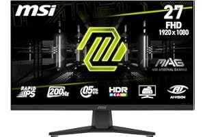 MSI MAG 272F Monitor Gaming 27", FHD 1920x1080, 200Hz, 0,5ms, HDR Ready, AMD FreeSync Premium, Eye Care, AI Vision, HDMI 2.0b, DP 1.2a, Supporto Regolabile in Inclinazione, Montaggio VESA, Nero