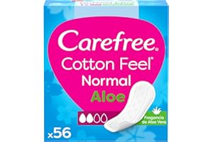 Carefree Cotton Feel Normal Fragancia de Aloe Protegeslips (56 unidades), protege slips absorbentes y transpirables con aloe vera puro, para todo tipo de braguitas