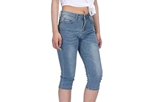 PHOENISING Womens Sexy Girl Cropped Jeans Cut Off Leg Design Stretchy Denim Trousers