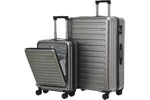 TydeCkare Juego de Maletas de 2 Piezas de 20/28", Solo Cabina de 20" con Bolsillo Delantero, 55x40x20cm, Equipaje facturado de 28" = 101L, Carcasa rígida Liviana, Cremallera YKK, candado TSA, Gris