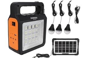 TYENAZA Banque D'énergie Solaire, 6000 MAh Banque d'alimentation à Charge Rapide, Panneau De Phare Lumineux 3 Ampoules Générateur Solaire à Poignée Portable, pour Les Voyages en Camping