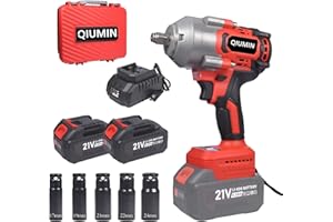 QIUMIN 1/2" Brushless Avvitatore a Impulsi 1000Nm, 21V, 2×4.0Ah e Caricabatterie Rapido, 5 Bussole (17/19/21/22/24mm), 3 Velocità, per Auto, Officina e Fai da Te