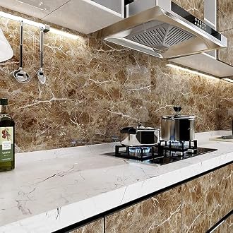 OCEANSKY Marble Peel and Stick Wallpaper, Light Brown |...