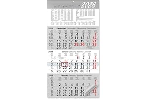 ‎KAMBER OFFICE 3-Month Calendar 2026 Wall Calendar with Slider - Calendar 2026 with Year Overview, Holidays and School Holidays DE & AT, Office Calendar for Wall Mounting in Large Format 56 x 30 cm