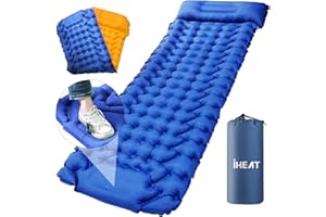 IHEAT Self Inflating Camping Mat,Waterproof Sleeping Pad with Foot Pump,Double-Sided Color Camping Air Mattress with Pillow,Portable Inflating Mattress Camping Suitable for Outdoor Backpack Hiking