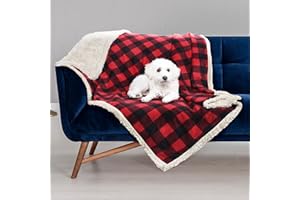 Catalonia Classy Waterproof Bed Blanket, Washable Sofa Couch Cover Bed Protector, Fleece Warm Sherpa Throw Blanket for Boating Camping Car Seat 203 x 152cm Red Plaid