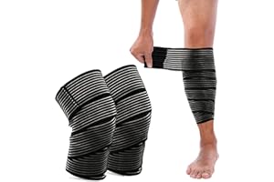 SiaMed 2x Ginocchio Bandage Supporti Coscia per 180cm -Fascia Elastica Benda Compressiva da Polpaccio, Fascia di Compressione per Caviglia, Nero