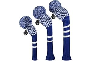 Scott Edward Knitted Golf Club Head Covers for Woods 3Pcs Set Golf Driver (460CC) Fairways and Hybrid/UT with Rotating Number Tags