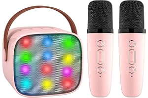 KAMANAN Karaoke Maschine Kinder, Karaoke Maschine mit 2 Drahtlosen Mikrofonen Tragbares Bluetooth Karaoke Maschine mit Stimme Wechselnde Effekte & LED-Lichter für Jungen Mädchen, Familienversammlungen Rosa
