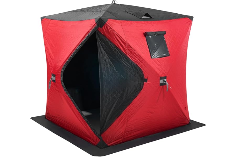 VEVOR Portable Pop-Up Ice Fishing Tent, 1-8 Person Insulated Ice Shelter, Large Fishing Area, Hub-Style Ice Shanty for Winter Fishing, Waterproof Oxford Ice Cube with Anchors/Ropes/Carrying Bag