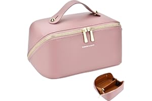 LUROON Cosmetic Bags Large Capacity Ladies Waterproof Makeup Bag Leather Wide Opening Travel Cosmetic Bag with Compartments for Women Girls Beauty Organiser Make Up Bag Beauty Bag