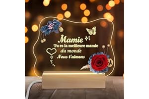 Miofula Cadeau pour Mamie, Rose Éternelle Cadeau Anniversaire Mamie,LED Veilleuse en Acrylique Cadeau Fete des Mamies, Idée Cadeau Pour Mamie-Tu es la Meilleure Mamie du Monde