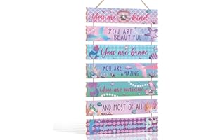 KAIRNE Mermaid Wall Art for Girls Bedroom,Rainbow Wall Sigin,Shell Aesthetic Wall Art Hanging Sign,Inspirational Quotes Hanging Sign Pink room Door Plaque,Mermaid Wall Decor for Bathroom Decoration