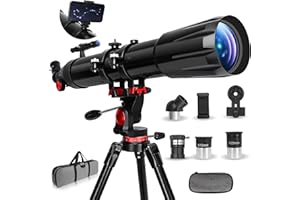 HETEKAN Telescope,Telescope for Adults, 90mm Aperture 900mm Professional Refractor Telescope for Kids & Beginners, Magnification 36X-450X, for Planet Observation with Stainless Tripod & Phone Adapter