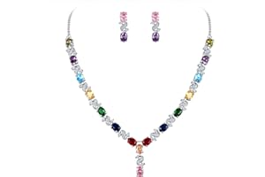 Clearine Parure Délicat Femme Forme-Y Bijoux Mariage Élégant Collier Boucles d'oreilles Pendant Ensemble Zircon Zirconium