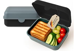 MEBY 2er Set Brotdose – Lunchbox für Kinder & Erwachsene – BPA-frei, spülmaschinenfest, mikrowellengeeignet – Robuste Snackbox/Frühstücksbox mit austauschbarem Deckel. Made in Germany (Schwarz & Grau)