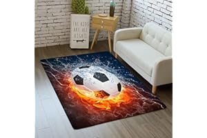 Stillshine. Alfombra Dormitorio Fútbol en 3D Adolescentes Niños Niños Sala de Estar Alfombra Antideslizante Llama Campo de Fútbol Azul Negra Alfombra de Arrastre de Franela (Color 2,100×150 cm)