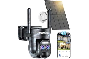 BEZOMIZ [8X Zoom] 4K Camera Surveillance WiFi Exterieure/Interieure sans Fil avec Double Objectif Suivi automatique,avec Panneau Solaire,360°PTZ Détection Humaine,Nocturne Couleur,Sirène,Audio Bidirectionnel